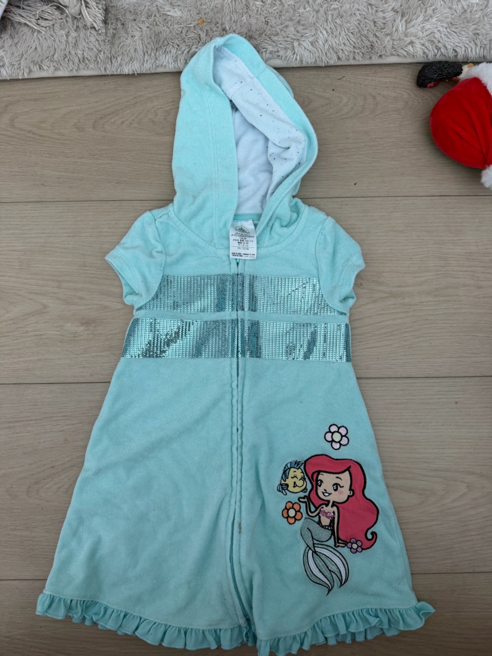 Disney Aqua Hooded Romper with Silver Sequin Stripes